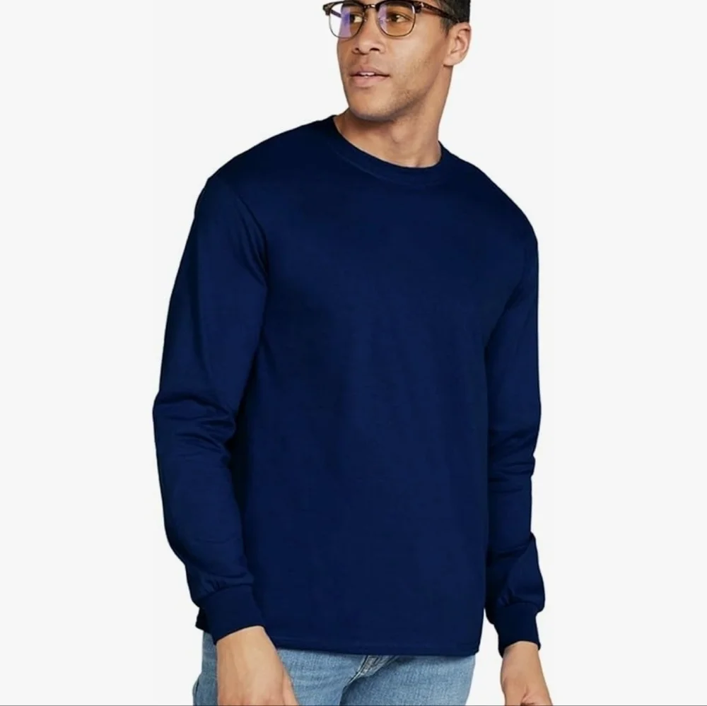 Gildan Adult Ultra Cotton Long Sleeve T-Shirt G2400 Navy (4 Pack) LARGE ONLY